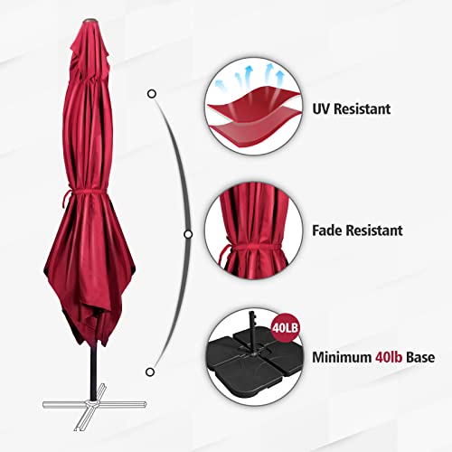 Yolorite 6.5x10ft Rectangular Patio Umbrella, Outdoor Market Table Umbrellas with Heavy Duty Pole, UV Protect Umbrella with Push Botton Tilt & Crank Ideal for Garden, Deck, Lawn, Backyard & Pool, Red