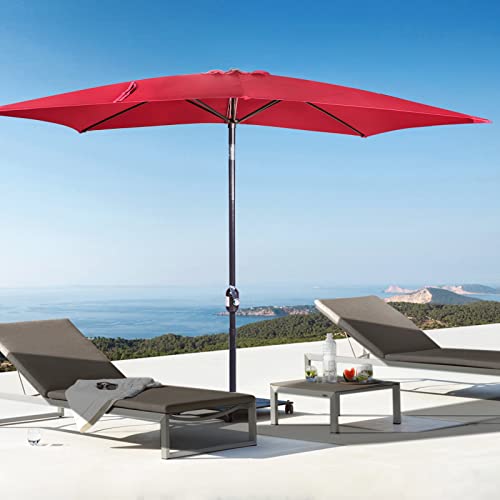 Yolorite 6.5x10ft Rectangular Patio Umbrella, Outdoor Market Table Umbrellas with Heavy Duty Pole, UV Protect Umbrella with Push Botton Tilt & Crank Ideal for Garden, Deck, Lawn, Backyard & Pool, Red