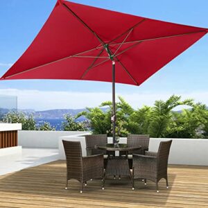 Yolorite 6.5x10ft Rectangular Patio Umbrella, Outdoor Market Table Umbrellas with Heavy Duty Pole, UV Protect Umbrella with Push Botton Tilt & Crank Ideal for Garden, Deck, Lawn, Backyard & Pool, Red