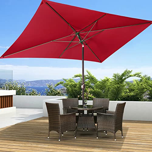 Yolorite 6.5x10ft Rectangular Patio Umbrella, Outdoor Market Table Umbrellas with Heavy Duty Pole, UV Protect Umbrella with Push Botton Tilt & Crank Ideal for Garden, Deck, Lawn, Backyard & Pool, Red