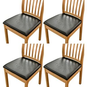 haoyong chair seat covers set of 4 pu chair covers for dining room chair covers waterproof chair cushion cover kitchen dining seat slipcovers removable upholstered chair protector slipcover(black)