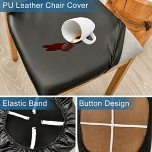 HAOYONG Chair Seat Covers Set of 4 PU Chair Covers for Dining Room Chair Covers Waterproof Chair Cushion Cover Kitchen Dining Seat Slipcovers Removable Upholstered Chair Protector Slipcover(Black)