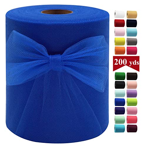 Royal Blue Tulle Fabric Rolls 6 Inch by 200 Yards (600 feet) Fabric Spool Tulle Ribbon for DIY Royal Blue Tutu Bow Baby Shower Birthday Party Wedding Decorations Craft Supplies