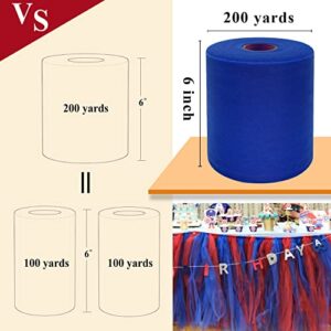 Royal Blue Tulle Fabric Rolls 6 Inch by 200 Yards (600 feet) Fabric Spool Tulle Ribbon for DIY Royal Blue Tutu Bow Baby Shower Birthday Party Wedding Decorations Craft Supplies