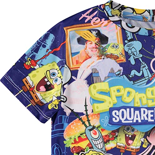 SpongeBob SquarePants Boys Shirt - Spongebob Tee - Spongebob Sublimated Allover T-Shirt (White, 14/16)