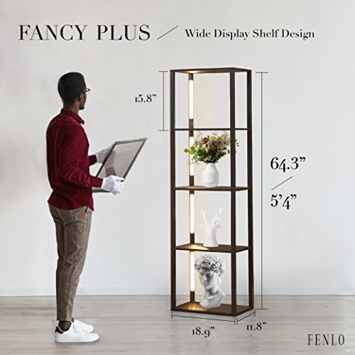 FENLO Fancy Plus 64" Display Shelf with Dimmable LED Floor Lamps, Sturdy Display Cabinet with Shelves for Bedroom, Open Bookshelf Display Case with Corner Curio Cabinet, 3 Brightness Levels, Black