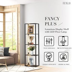 FENLO Fancy Plus 64" Display Shelf with Dimmable LED Floor Lamps, Sturdy Display Cabinet with Shelves for Bedroom, Open Bookshelf Display Case with Corner Curio Cabinet, 3 Brightness Levels, Black