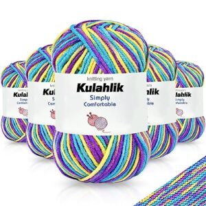 kulahlik 250g(5x50g) acrylic yarn for crochet/knitting, colorful gradient yarn thread, 5 rolls skeins, perfect for any knitting crochet and crafts mini project