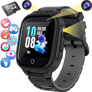 smart game watch for boys girls - kids smart watch with 14 puzzle games 1.54" hd touch screen music player dual camera 12/24 hr pedometer flashlight birthday for girls kids