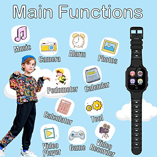 Smart Game Watch for Boys Girls - Kids Smart Watch with 14 Puzzle Games 1.54" HD Touch Screen Music Player Dual Camera 12/24 hr Pedometer Flashlight Birthday for Girls Kids