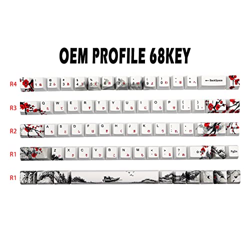 JSJT Custom Keycap-Keycaps 65 Percent Suitable for GK68/RK68 Mechanical Keyboards 68 White Key Set Japanese Keycaps OEM Profile PBT Keycaps with Keycap Puller (Plum Blossom Keycaps)