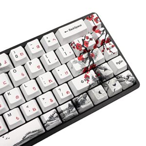 JSJT Custom Keycap-Keycaps 65 Percent Suitable for GK68/RK68 Mechanical Keyboards 68 White Key Set Japanese Keycaps OEM Profile PBT Keycaps with Keycap Puller (Plum Blossom Keycaps)