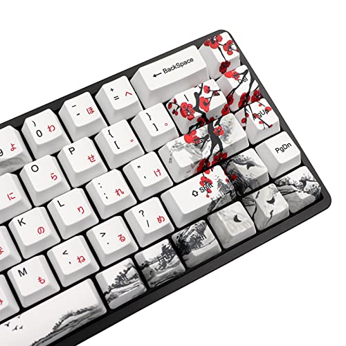 JSJT Custom Keycap-Keycaps 65 Percent Suitable for GK68/RK68 Mechanical Keyboards 68 White Key Set Japanese Keycaps OEM Profile PBT Keycaps with Keycap Puller (Plum Blossom Keycaps)