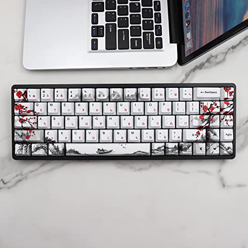 JSJT Custom Keycap-Keycaps 65 Percent Suitable for GK68/RK68 Mechanical Keyboards 68 White Key Set Japanese Keycaps OEM Profile PBT Keycaps with Keycap Puller (Plum Blossom Keycaps)