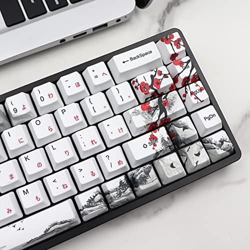 JSJT Custom Keycap-Keycaps 65 Percent Suitable for GK68/RK68 Mechanical Keyboards 68 White Key Set Japanese Keycaps OEM Profile PBT Keycaps with Keycap Puller (Plum Blossom Keycaps)