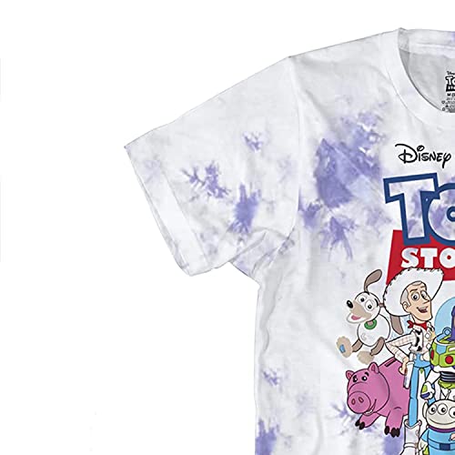 Mens Toy Story Group Shirt - Woody, Buzz Lightyear, Rex & Pizza Planet - Throwback Classic Tie Dye T-Shirt (Lavender Wash, X-Large)