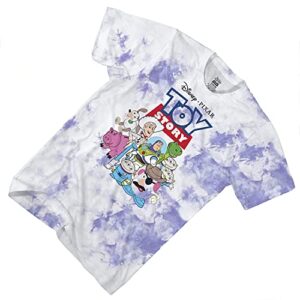 Mens Toy Story Group Shirt - Woody, Buzz Lightyear, Rex & Pizza Planet - Throwback Classic Tie Dye T-Shirt (Lavender Wash, X-Large)