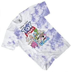 Mens Toy Story Group Shirt - Woody, Buzz Lightyear, Rex & Pizza Planet - Throwback Classic Tie Dye T-Shirt (Lavender Wash, X-Large)