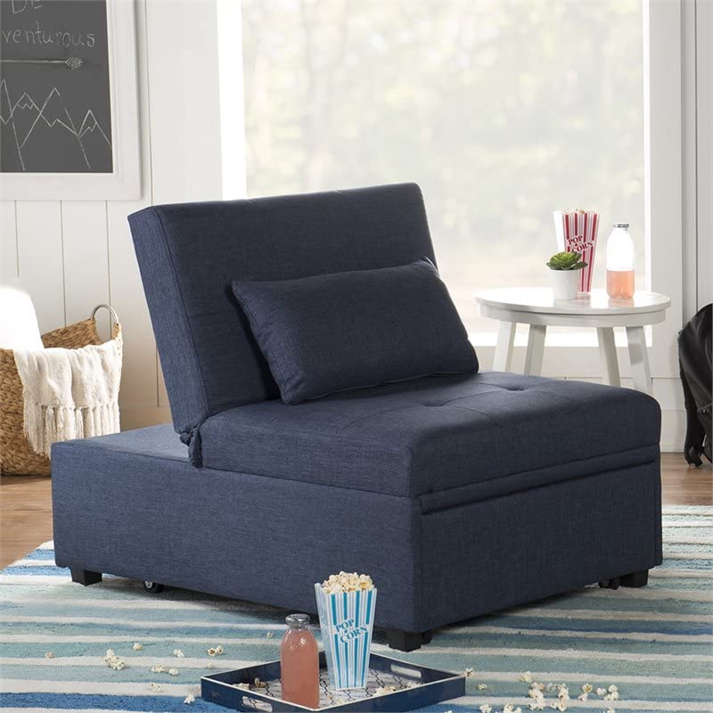 Pemberly Row Transitional Upholstered Convertible Sofa Bed in Blue