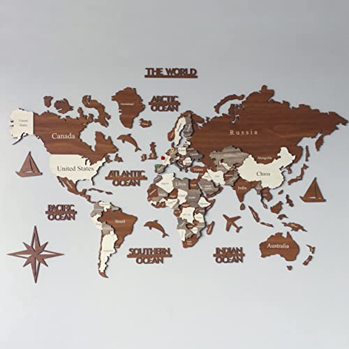 iwa concept 3D Multilayered Wooden World Map | Wood World Map Home Art | Wall Travel Decor | Housewarming Gift | (M - 39”x24 | 100x60 cm, Mixed)