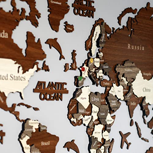 iwa concept 3D Multilayered Wooden World Map | Wood World Map Home Art | Wall Travel Decor | Housewarming Gift | (M - 39”x24 | 100x60 cm, Mixed)