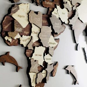 iwa concept 3D Multilayered Wooden World Map | Wood World Map Home Art | Wall Travel Decor | Housewarming Gift | (M - 39”x24 | 100x60 cm, Mixed)