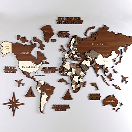 iwa concept 3D Multilayered Wooden World Map | Wood World Map Home Art | Wall Travel Decor | Housewarming Gift | (M - 39”x24 | 100x60 cm, Mixed)