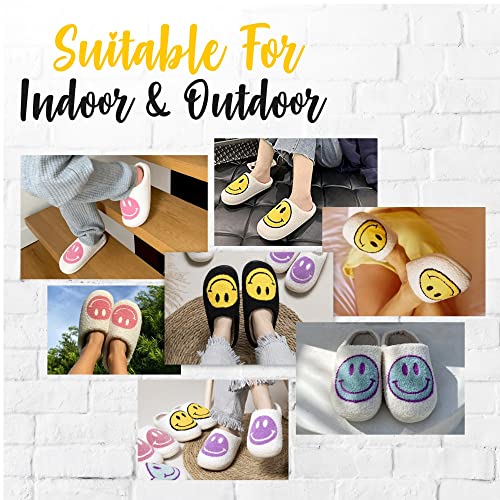 WELLNESSICA Happy Face Slippers Soft Plush Comfy Warm Faux Fur with Memory Foam, Preppy Winter Slides Non-Slip Flat Smile Face House Slippers for Women, Men & Kids (Purple, Light Blue & White, us_footwear_size_system, adult, women, numeric, wide, numeric_