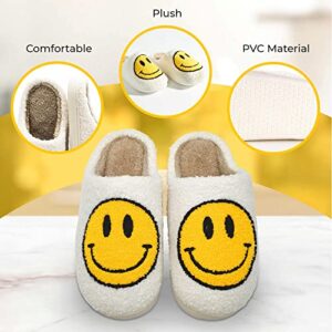 WELLNESSICA Happy Face Slippers Soft Plush Comfy Warm Faux Fur with Memory Foam, Preppy Winter Slides Non-Slip Flat Smile Face House Slippers for Women, Men & Kids (Purple, Light Blue & White, us_footwear_size_system, adult, women, numeric, wide, numeric_