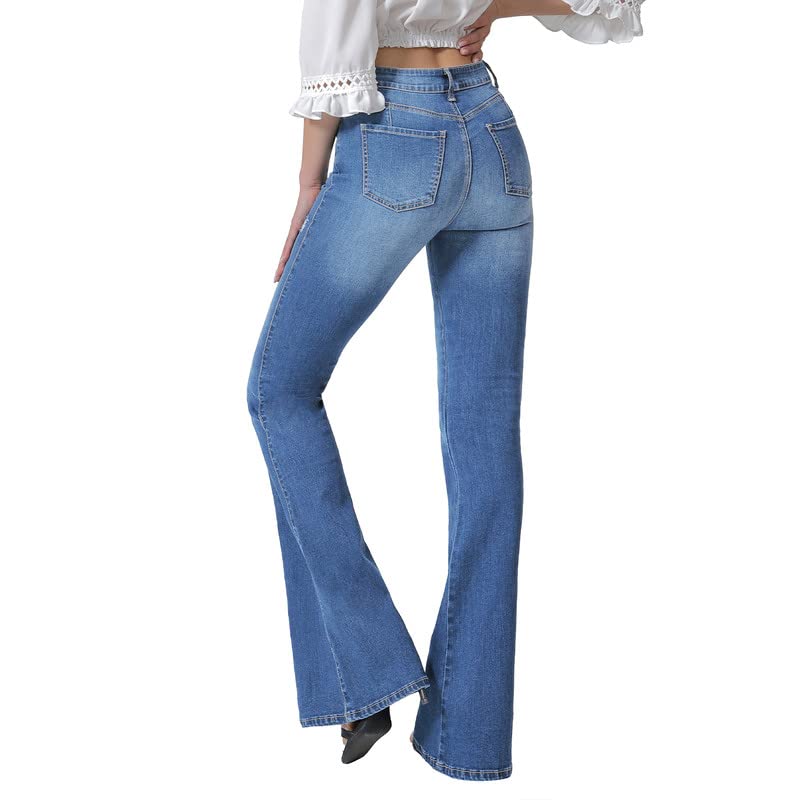 VIPONES Bell Bottom Jeans for Women High Waisted Flare Jean Bootcut Ripped Stretch Skinny Wide Leg Denim Blue Pants (107,Size 8)