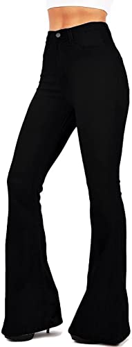 AMRSPENG Women's Black Bell Bottom Jeans for Women Flare Jeans High Waist Bootcut Jeans for Women Stretch Bell Bottom Pants,Black, Size 12