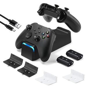 kekucull dual dock charging station compatible with xbox series x/s, xbox one/one x/one s controllers, charger for xbox controller with 2 * 1100mah rechargeable controller battery packs(black)