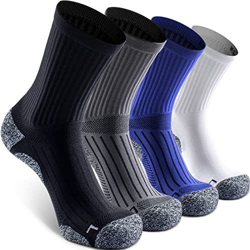 SITOISBE Cushioned Compression Unisex Mid-crew Socks 4-Pack, X-Large, Black Gray Blue White