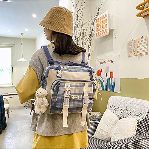 SINRWROD Kawaii Backpack with Bear Plush Pin, Aesthetic Backpack Japanese School Handbag Ita Bag, Back to School Backpack One Size