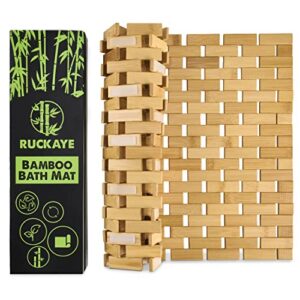 ruckaye bamboo bath shower mat 24x16 inches with silicone grip pads – foldable, waterproof, slip resistant for bathroom, sauna, spa, kitchen & outdoors– environment friendly