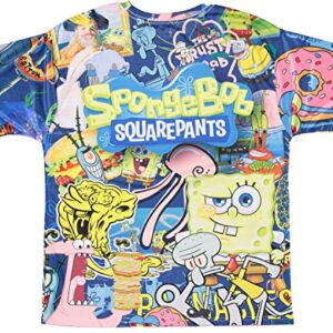 Mens Spongebob Squarepants Classic Shirt - Spongebob, Patrick & Krusty Krab Sublimated Allover T-Shirt (White, X-Large)