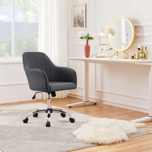 Yaheetech Modern Velvet Desk Chair Soft Height-Adjustable Swivel Computer Chair for Makeup Room Living Room Bedroom Soft Upholstered Office Chair Gray