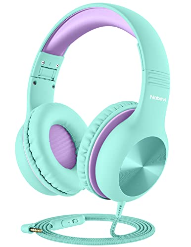 Kids Headphones with Microphone, Over-Ear Headphones for Kids with Sharing Function, 85dB/94dB Safe Volume Limit, HD Sound, Headset for On-line Study, School, Travel, Headphone for Children [Green]