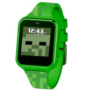 accutime minecraft kids green educational learning touchscreen smart watch toy for girls, boys, toddlers - selfie cam, learning games, alarm, calculator, pedometer & more (model: min4085az)