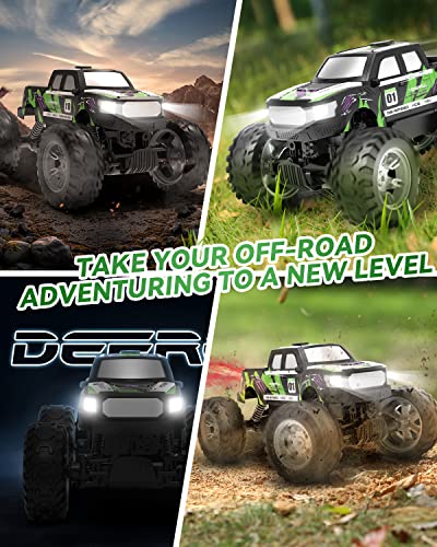 DEERC DE44 Remote Control Monster Truck with Fog Mist, Dual Motors Off Road RC Car, 4WD Rock Crawler with LED Lights, Spray Water Mist, 70+ Min Play, Toy Vehicle for Boys Girls and Adults