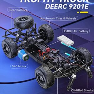 DEERC 9201E 1:10 Large Remote Control Truck with Lights, Fast Short Course RC Car, 48 km/h 4x4 Off-Road Hobby Grade Toy Monster Crawler Electric Vehicle with 2 Rechargeable Batteries for Adult Kid Boy