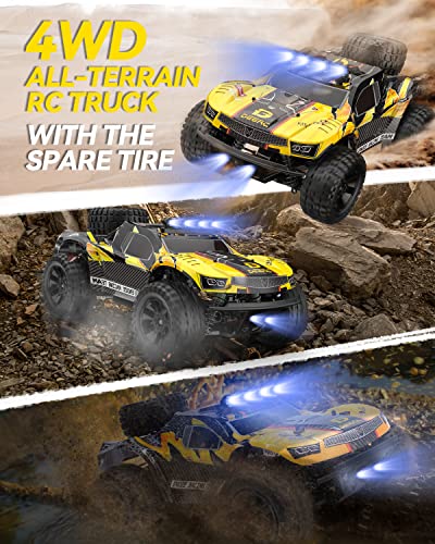 DEERC 9201E 1:10 Large Remote Control Truck with Lights, Fast Short Course RC Car, 48 km/h 4x4 Off-Road Hobby Grade Toy Monster Crawler Electric Vehicle with 2 Rechargeable Batteries for Adult Kid Boy