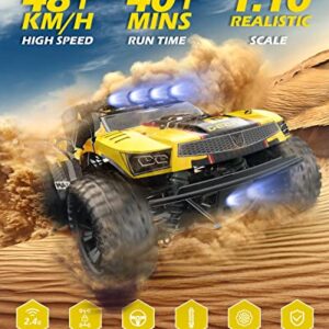 DEERC 9201E 1:10 Large Remote Control Truck with Lights, Fast Short Course RC Car, 48 km/h 4x4 Off-Road Hobby Grade Toy Monster Crawler Electric Vehicle with 2 Rechargeable Batteries for Adult Kid Boy