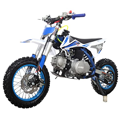 X-PRO X15 110cc Dirt Bike with Semi-Automatic Transmission, Kick Start,12"/10" Wheels! (Factory Package, Blue)