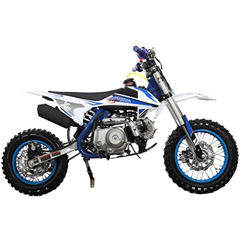 X-PRO X15 110cc Dirt Bike with Semi-Automatic Transmission, Kick Start,12"/10" Wheels! (Factory Package, Blue)