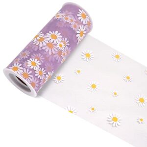 tulle rolls fabric ribbon daisy spool (6 inch by 10 yards) floral tulle for gift wrapping tutu skirts wedding decoration diy soft fancy tulle (lavender)