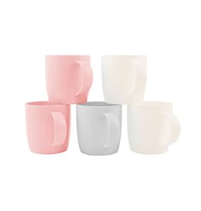 fulong reusable plastic drinking cup with handle, bpa free microwave & dishwasher safe food grade pp 13 ounce coffee & milk mug set of 5 (pink)