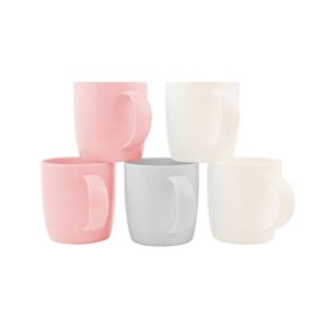 fulong Reusable Plastic Drinking Cup with Handle, BPA Free Microwave & Dishwasher Safe Food Grade PP 13 Ounce Coffee & Milk Mug Set of 5 (Pink)
