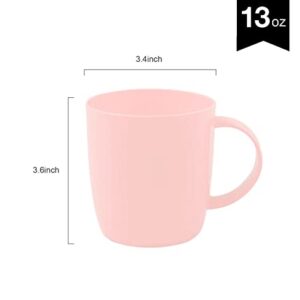 fulong Reusable Plastic Drinking Cup with Handle, BPA Free Microwave & Dishwasher Safe Food Grade PP 13 Ounce Coffee & Milk Mug Set of 5 (Pink)