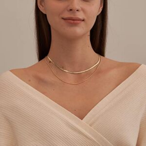 CHESKY Layered Necklace for Women, Double Layer Snake Chain Necklace 14k Gold Plated Layering Herringbone Necklace Gold Chunky Thick Chain Choker Necklace Gifts for Girls